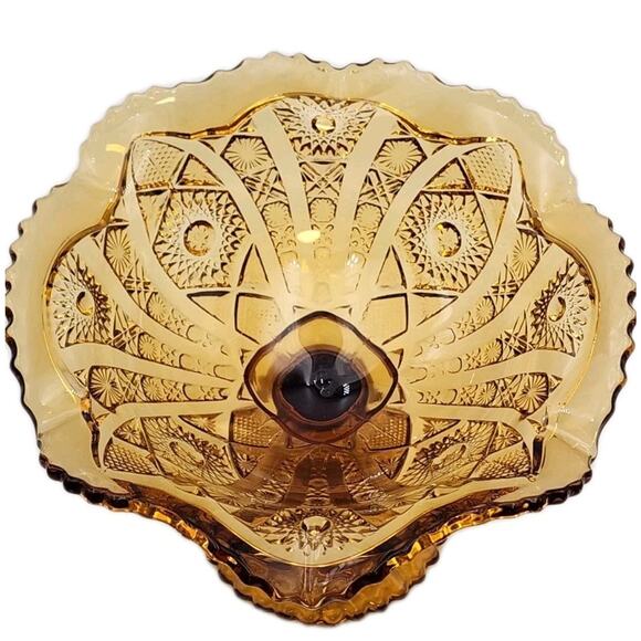 Daisy & Button Crimped Tall Compote Amber Imperial Glass Ohio 7" Tall VTG 1970's - Picture 5 of 16